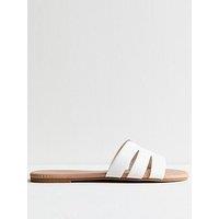 New Look Wide Fit Faux Leather Cutout Flat Sandals - White