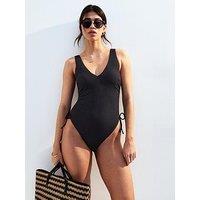 New Look Black Ruched Side V-Neck Swimsuit