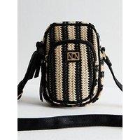 New Look Striped Raffia Crossbody Phone Bag - Black