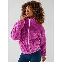 Gym + Coffee Womens Training Industry Fleece High Collar Jacket - Crisp Pink