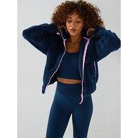 Gym + Coffee Womens Training Industry Fleece High Collar Jacket - Petrol Blue