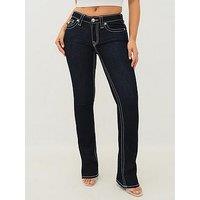 True Religion Becca Midi Rise Bootcut Big T Jeans - Dark Wash