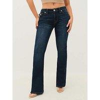 True Religion Joey Midi Rise Flare Jeans - Dark Wash