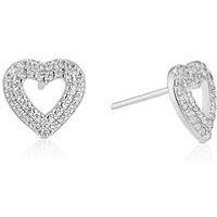 H. Samuel Sterling Silver Earrings. Cubic Zirconia Pav&Eacute; Open Heart Stud Earrings