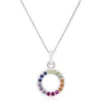 H. Samuel Sterling Silver Necklace With Multicoloured Cubic Zirconia Circle Pendant