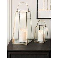 Very Home Set Of 2 Glass Lanterns With Brass Frame