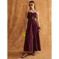 River Island Strappy Poplin Midi Dress - Dark Red