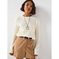 V By Very Crochet Long Sleeve Jumper - Cream