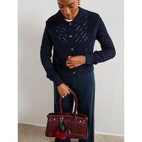 V By Very Open Stitch Collared Cardigan - Navy