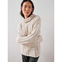 The Very Collection Funnel Neck Cable Knit Jumper With Wool - Beige