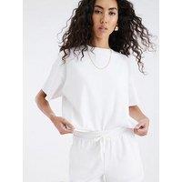 River Island Loopback Rib Panel T-Shirt - White
