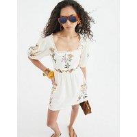 River Island Short Sleeve Linen Dress - White