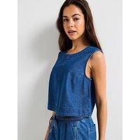 Pieces Round Neck Denim Top - Blue