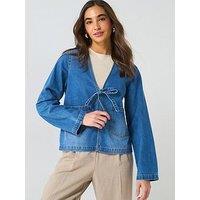 Only Tie Detail Denim Jacket - Blue