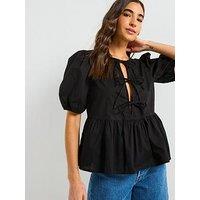 Pieces Tie Detail Blouse - Black