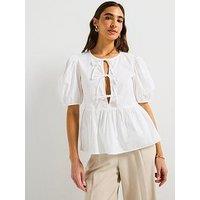 Pieces Tie Detail Blouse - White
