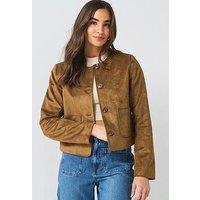 Only Faux Suede Button Jacket - Brown