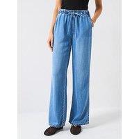 Only High Rise Tie Waist Jeans - Blue