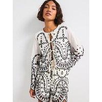 Rouge Broderie Tie Front Top - White/Black