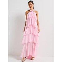 Vero Moda Ruffle Halter Neck Maxi Dress - Pink