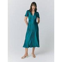 Ghost Grace Satin Button V-Neck Dress - Emerald Sea