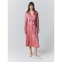 Ghost Meryl Satin Belted Midi Dress - Rose