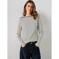 Mango Striped Boat Neck T-Shirt - White