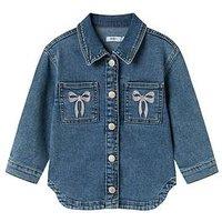 Name It Mini Girls Bow Embroidered Denim Jacket - Medium Blue Denim