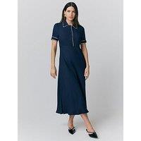 Ghost Sophia Crepe Collared Midi Shirt Dress - Navy
