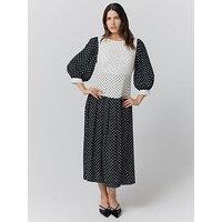 Ghost Iris Heavy Crepe Polka Dots Midi Dress - Black Contrast Dots