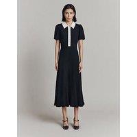 Ghost Bethan Satin Contrast Collar Midi Dress - Black