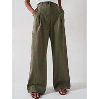 V By Very Pleat Top Wide Leg Casual Trouser - Khaki