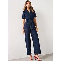 Mango Short Sleeved Denim Jumpsuit
