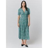 Ghost Flo Floral Midi Tea Dress - Green Floral
