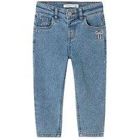 Name It Mini Girls Bow Mom Jeans - Medium Blue Denim Bow