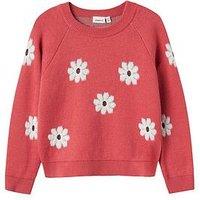 Name It Mini Girls Flower Knitted Jumper - Rapture Rose