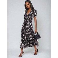 Religion Isabel Tea Dress In Dark Floral - Black