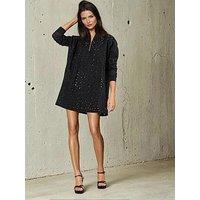 Religion Coral Short Dress In Embroidery Anglais - Black