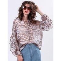 Religion Callisto Frill Long Sleeve Oversized Blouse - Beige