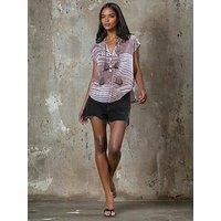 Religion Diamond Cap Sleeve Tassel D&Eacute;Cor Shirt - Beige