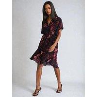Religion Fade Floral Frill Hem Tunic Dress - Black