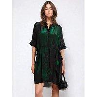 Religion Jade Tie Waist Floral Placement Tunic - Green