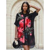 Religion Jade Floral Placement Tunic Dress - Red