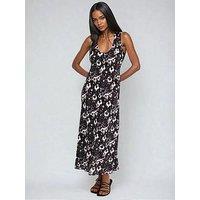 Religion Element Bias Cut Maxi Slip Dress In Dark Floral - Black