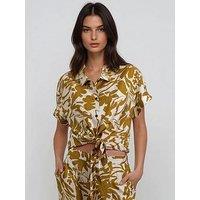 Religion Element Tie Front Shirt In Bright Floral - Yellow