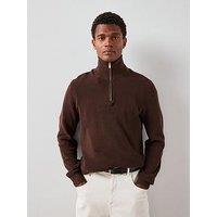 The Very Collection Pure Cotton 1/4 Zip Fisherman Jumper - Brown