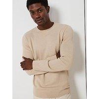Very Man Textured Crew Neck Jumper With Wool - Beige