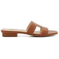 Dune London Wide Fit Loupe Leather Slider Sandals - Tan
