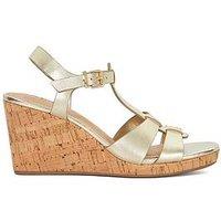 Dune London Wide Fit Kastro Plaited Cork Leather Wedge Sandals - Gold