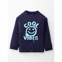 Mini V By Very Boys Long Sleeve Smiley Face T-Shirt - Navy